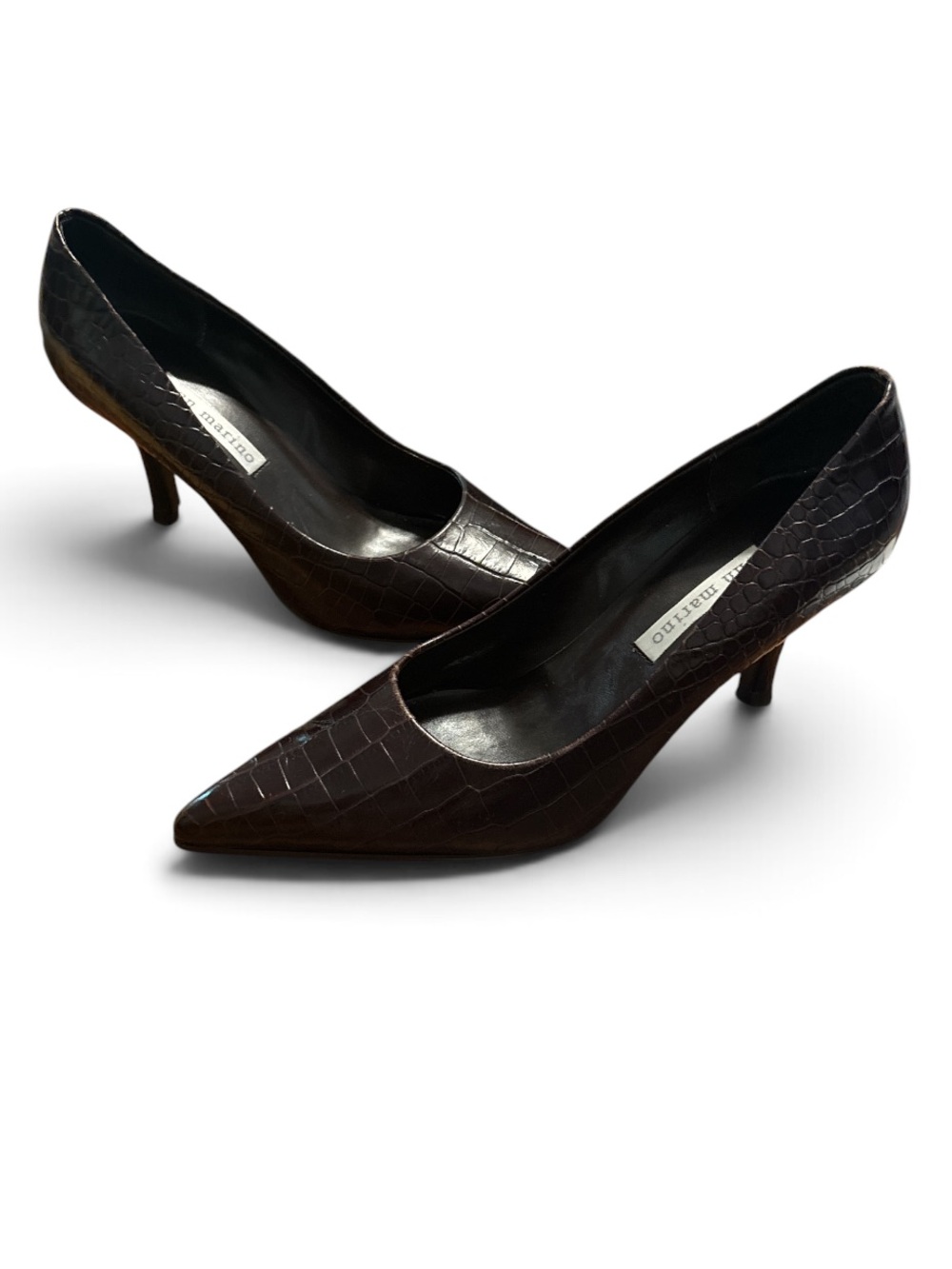 Ann Marino Pointed Toe Croc-Embossed Burgundy Brown Heels